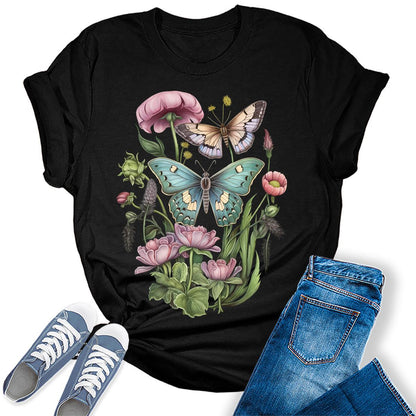 Butterfly Flower Shirts For Women Wildflower Graphic Tees