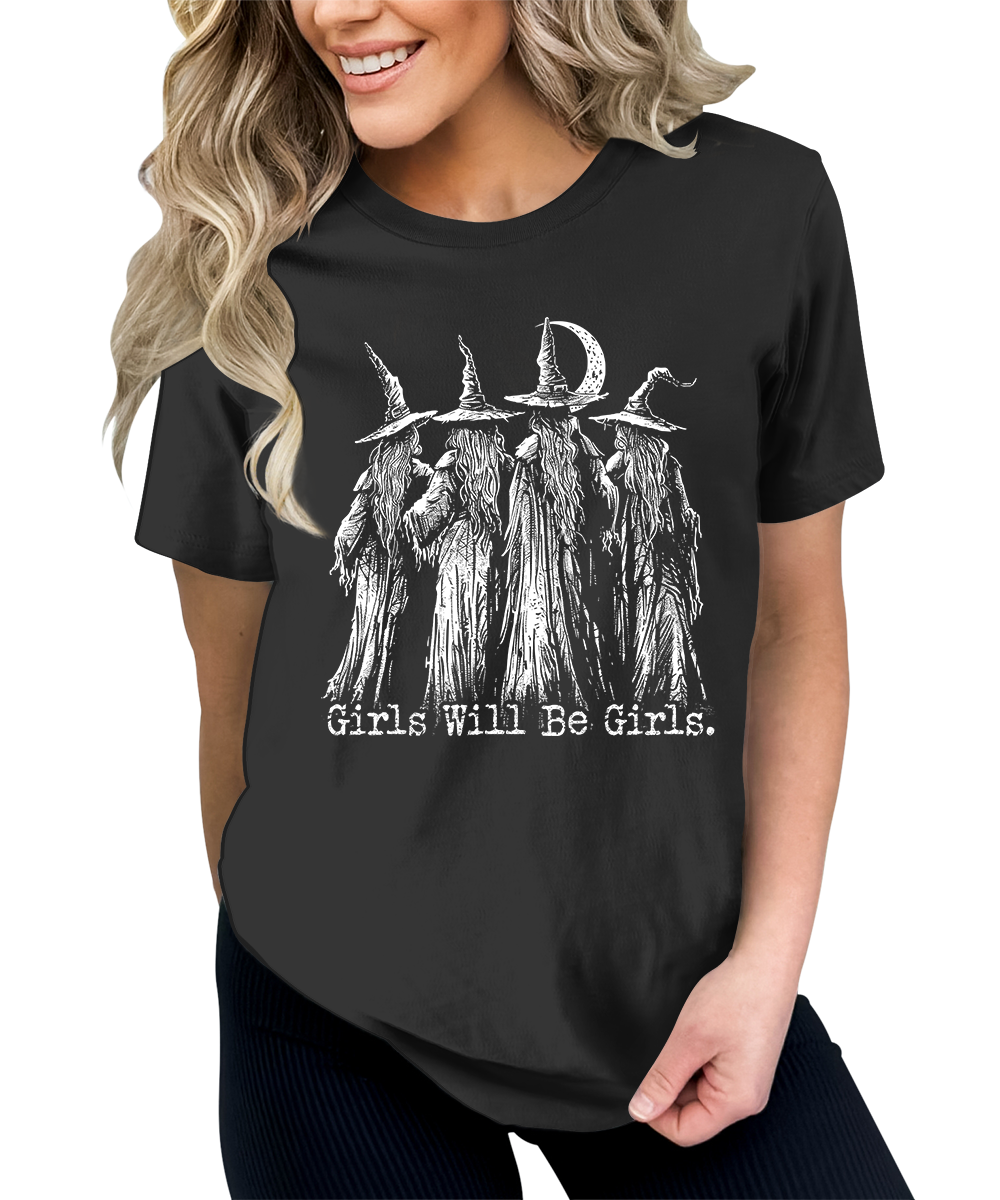 Girls Will Be Girls Witches Graphic Tees for Women