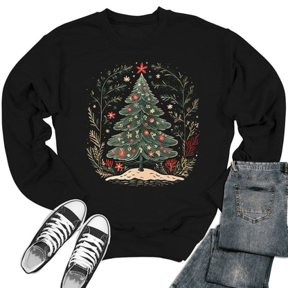 Women's Boho Christmas Tree Crewneck Sweatshirt