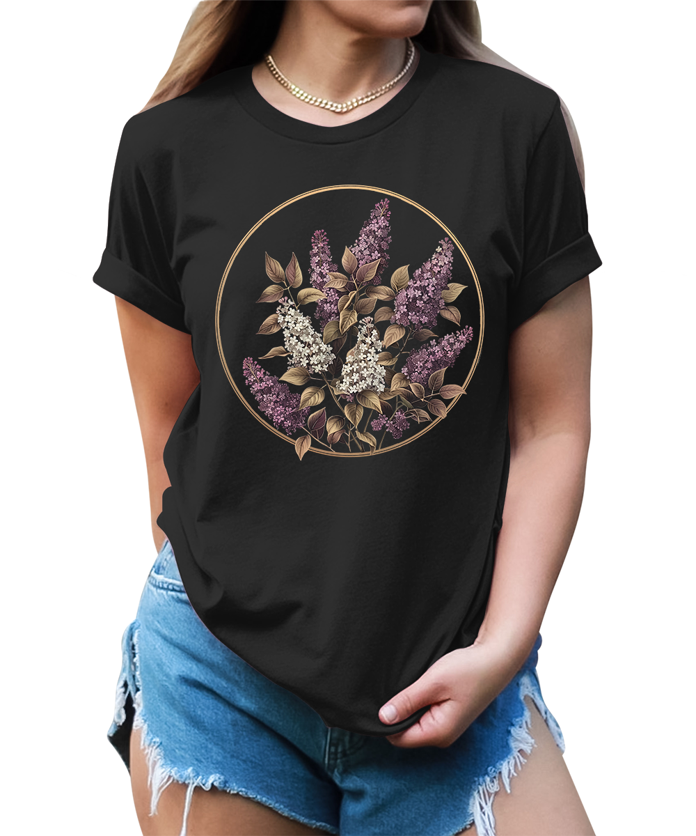 Trendy Purple Floral Circle Graphic Tees for Women