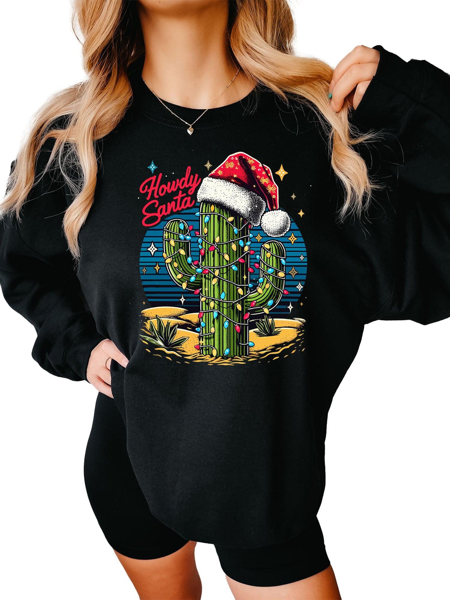 Women's Howdy Santa Christmas Cactus Crewneck Sweatshirt