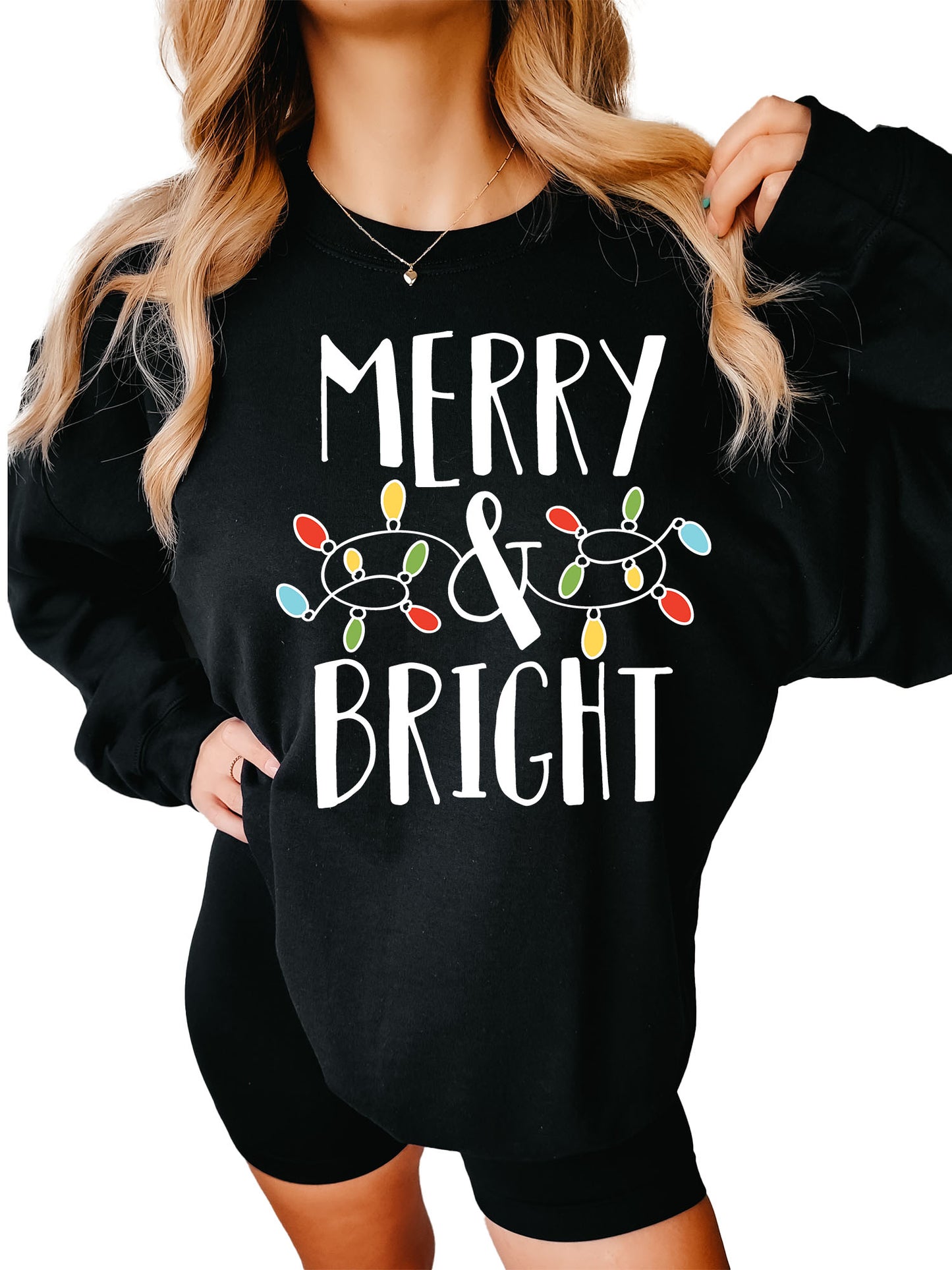 Women's Merry and Bright Christmas Lights Crewneck Sweatshirt