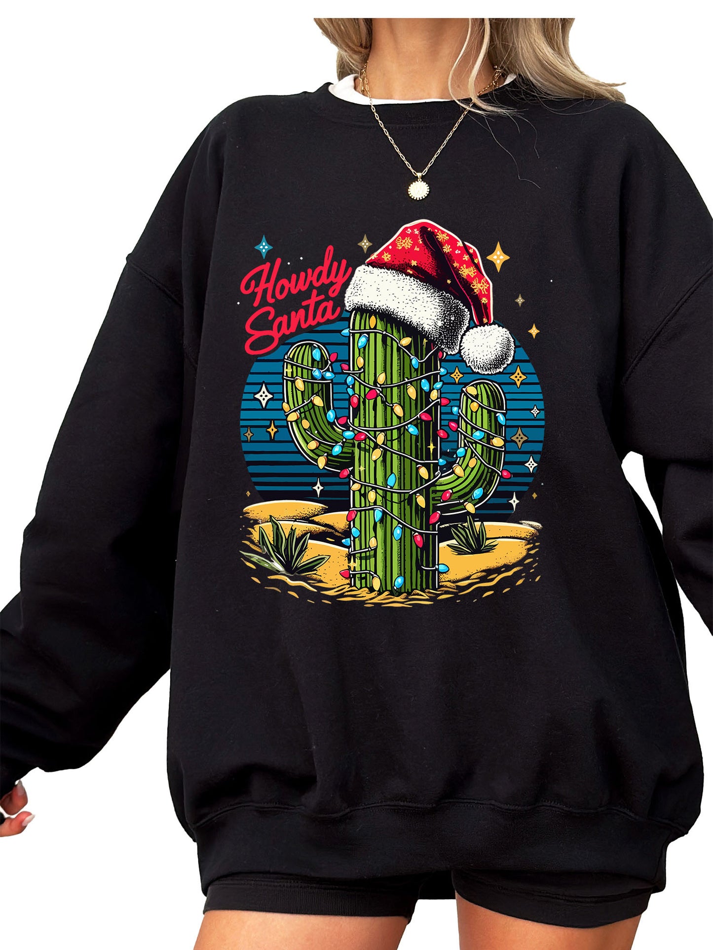 Women's Howdy Santa Christmas Cactus Crewneck Sweatshirt