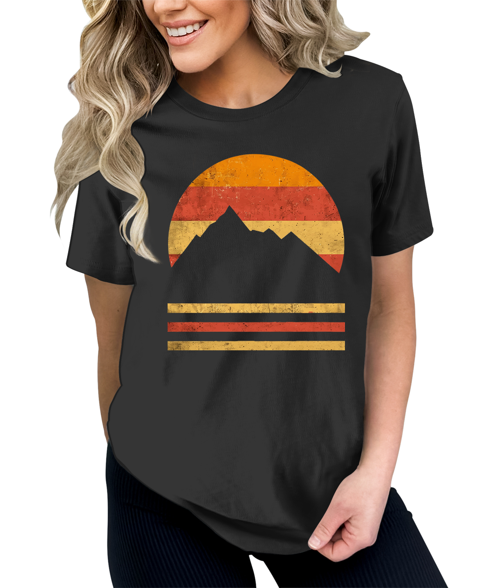 Vintage Sunset Mountains Silhouette Graphic Tees for Women