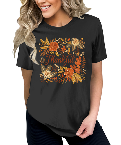 Thankful Floral Fall Graphic Tees for Women