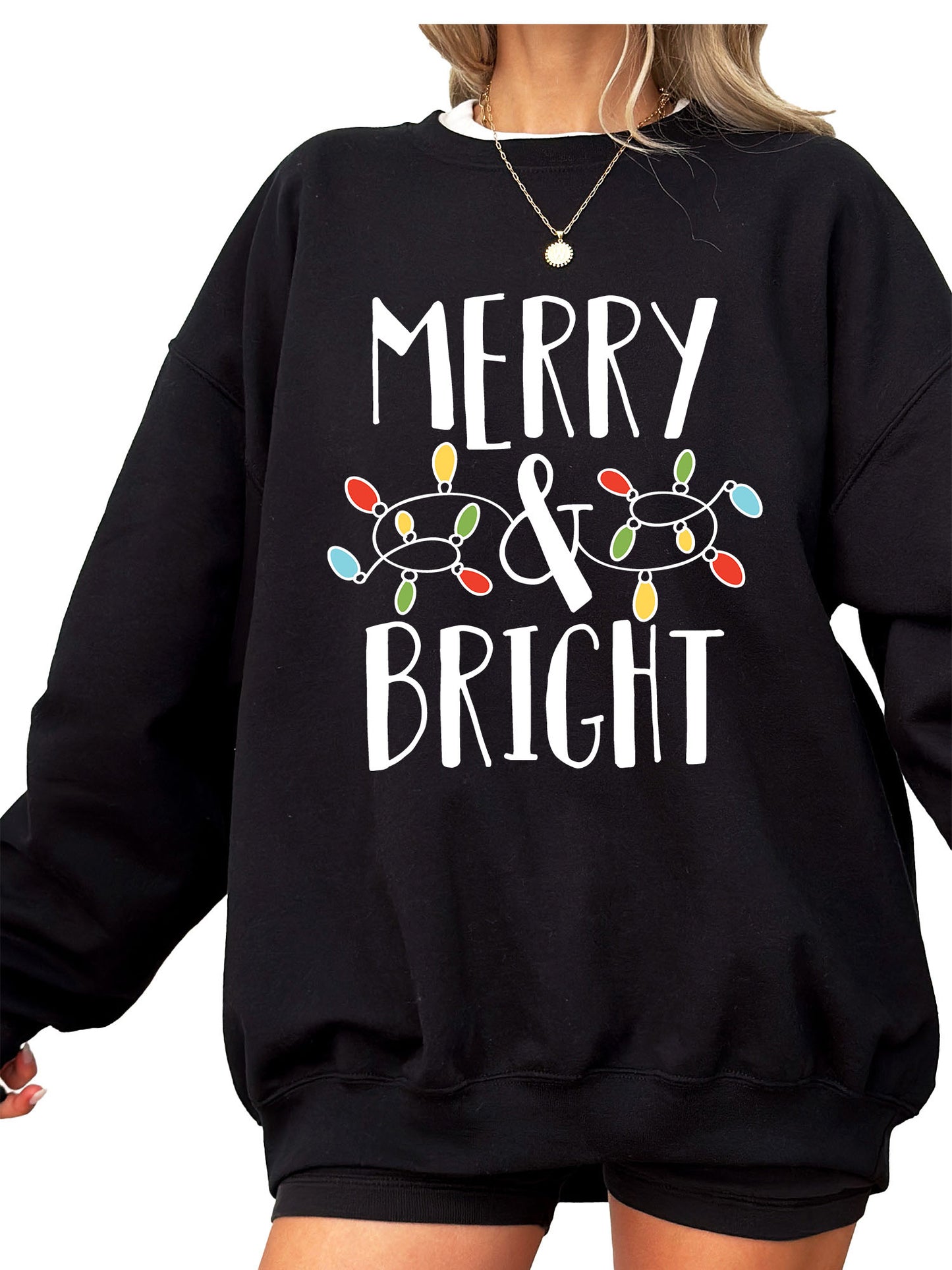 Women's Merry and Bright Christmas Lights Crewneck Sweatshirt