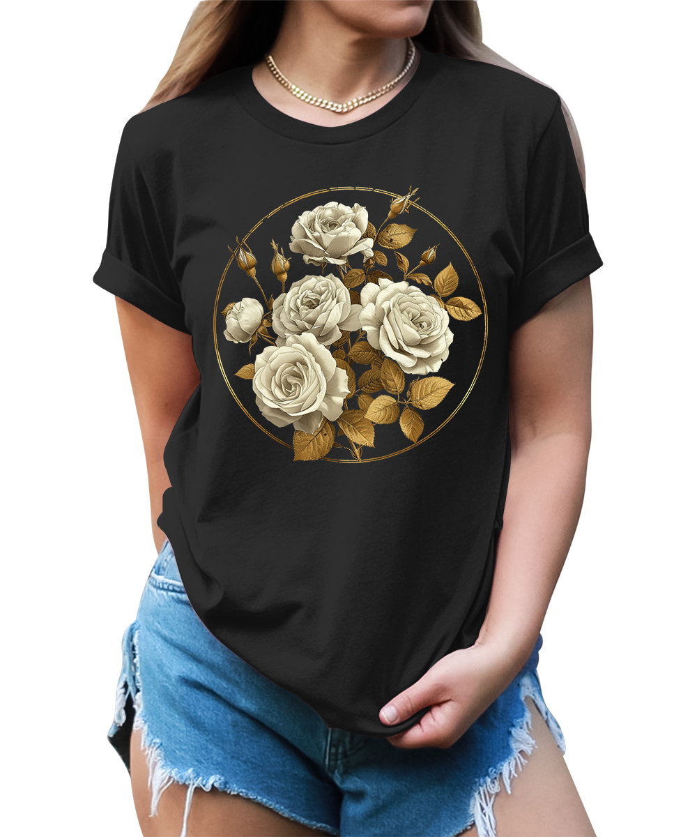 Vintage Roses Floral Circle Graphic Tees for Women