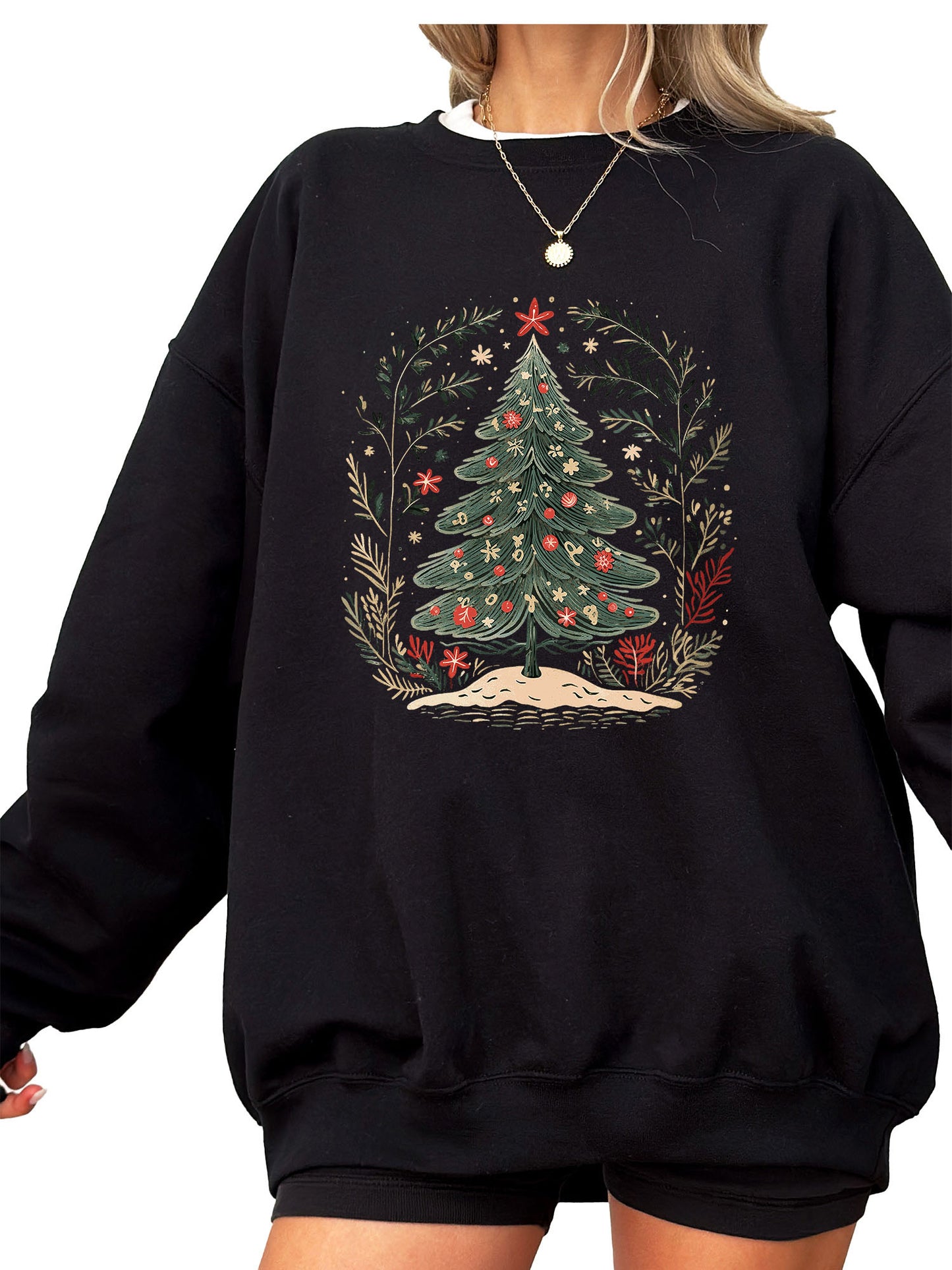 Women's Boho Christmas Tree Crewneck Sweatshirt