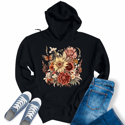 Womens Wildflower Floral Butterfly Casual Graphic Hoodie