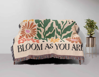 Bloom As You Are Trendy Floral  50" x 60" Gift Woven Jacquard Blanket