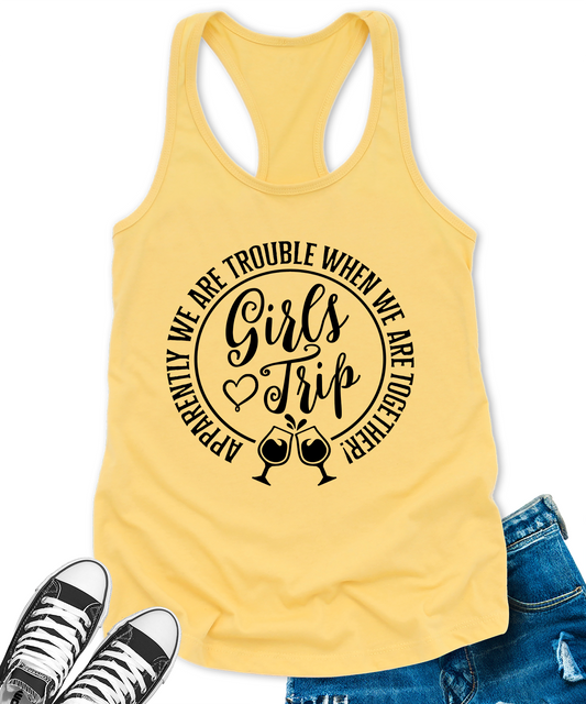 Girls Trip 2024 Tank Top for Women Apparently We are Trouble Letter Print Sleeveless Summer Racerback Tops