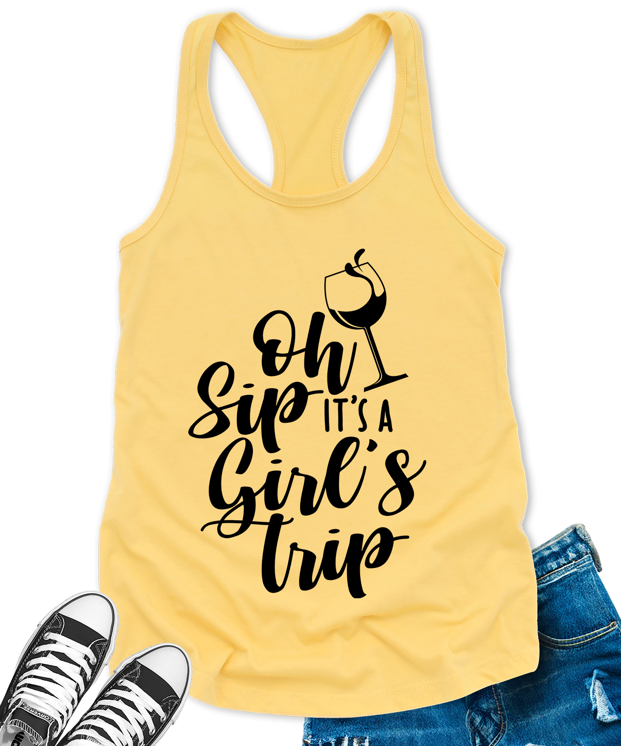 Oh Sip Its A Girls Trip Tank Tops for Women Letter Print Sleeveless Summer Racerback Top