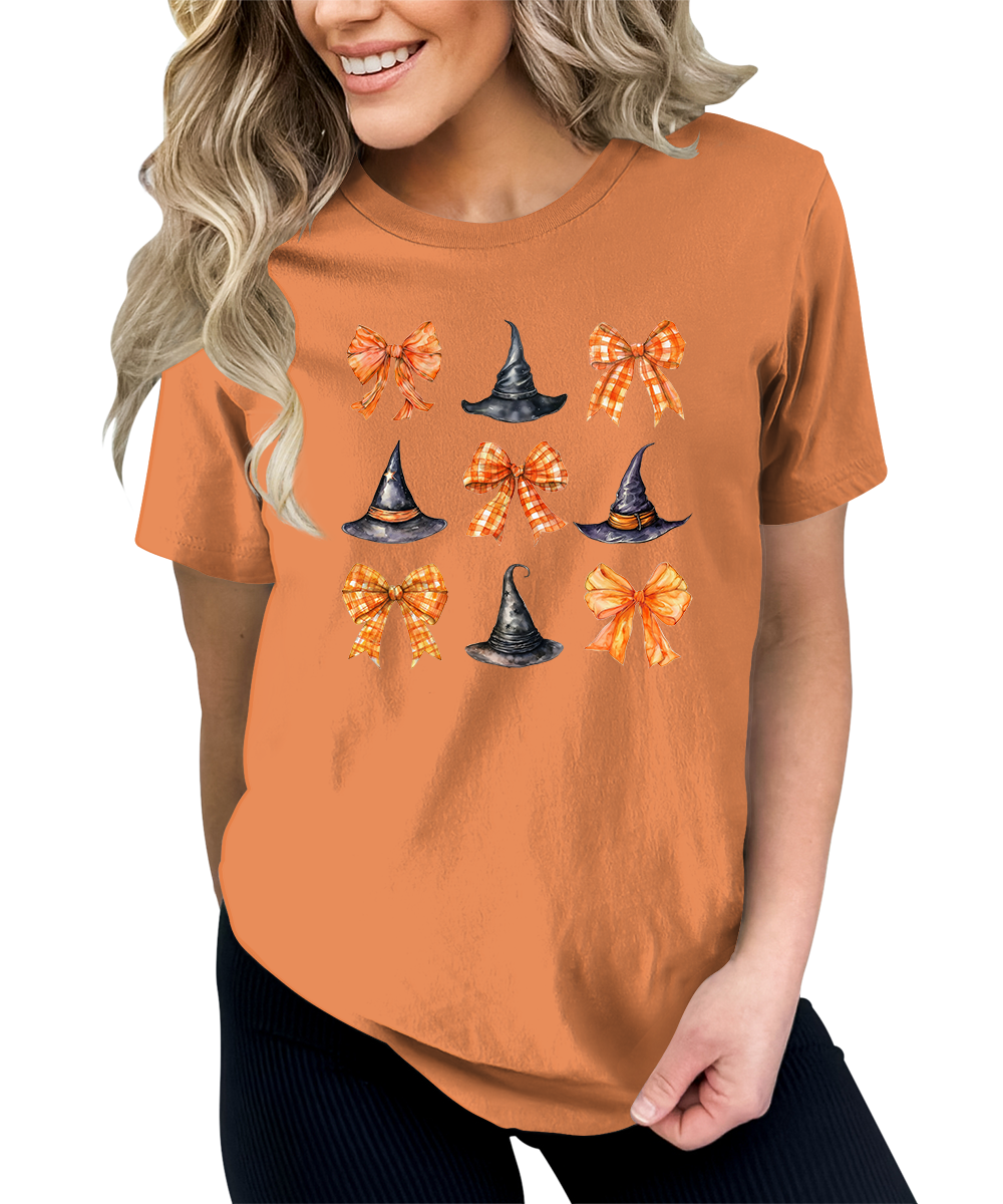 Witch Hat Coquette Halloween Graphic Tees for Women