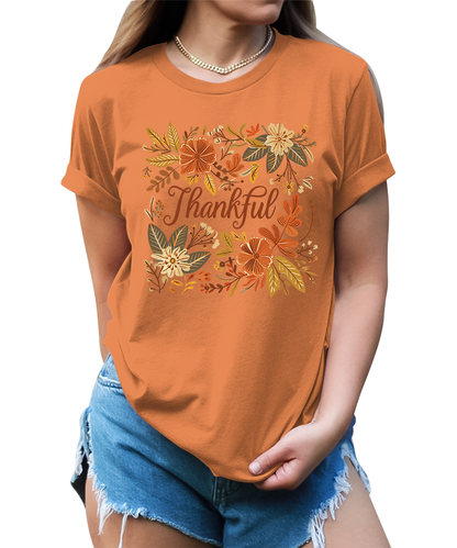 Thankful Floral Fall Graphic Tees for Women