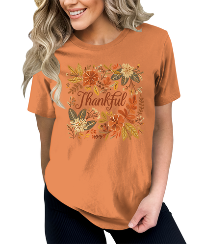 Thankful Floral Fall Graphic Tees for Women