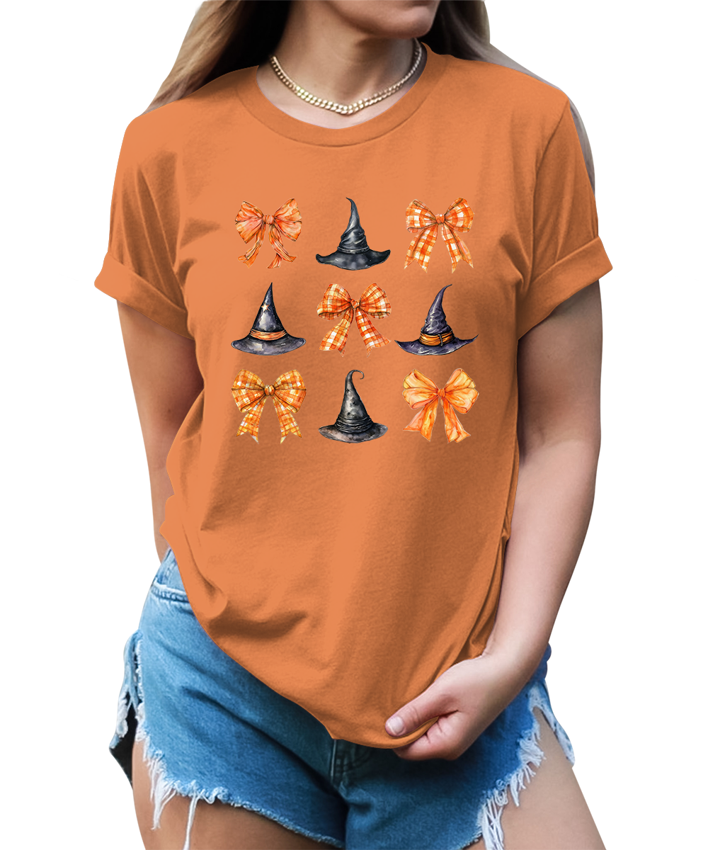 Witch Hat Coquette Halloween Graphic Tees for Women