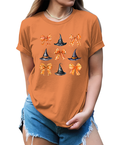 Witch Hat Coquette Halloween Graphic Tees for Women