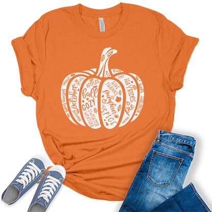 Women's Cute Pumpkin Shirt Fall Thanksgiving Graphic Tees