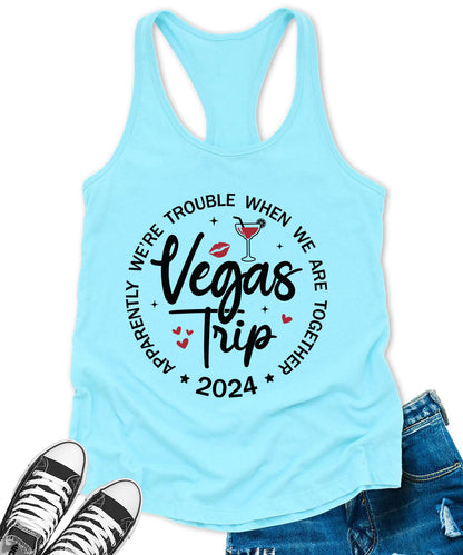 Vegas Trip 2024 Racerback Tank Top for Women Apparently We are Trouble Letter Print Sleeveless Summer Tops