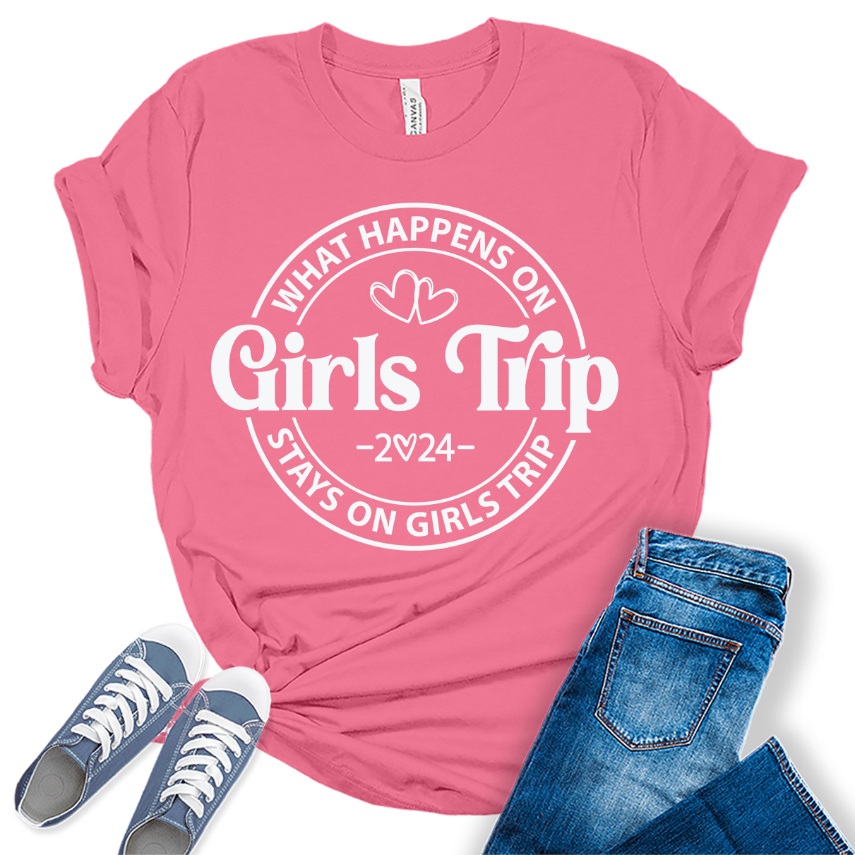 What Happens On A Girls Trip 2024 Shirt Vacation Graphic Tees for Women Cute Summer Tops