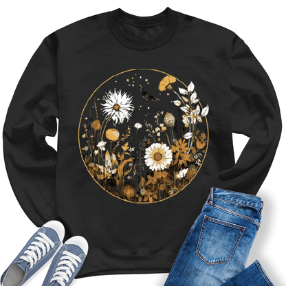 Vintage Wildflower Moon Plant Sunflower Crewneck Sweatshirt