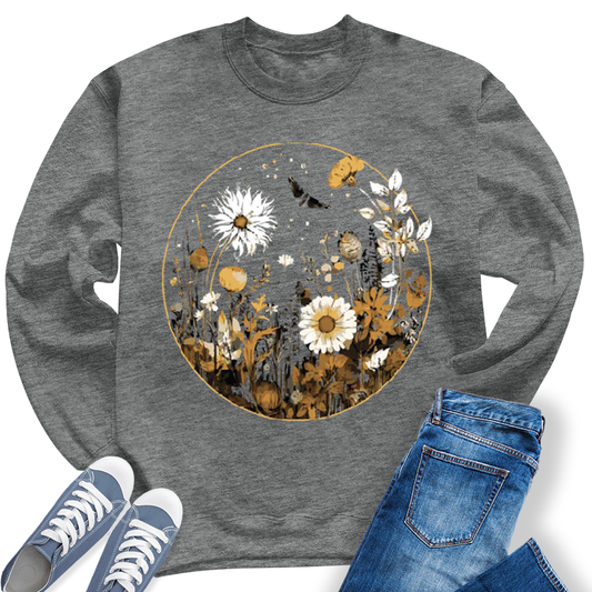 Vintage Wildflower Moon Plant Sunflower Crewneck Sweatshirt