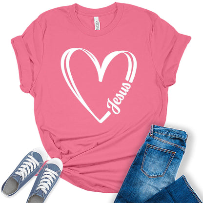I Love Jesus Shirt Christian T Shirt for Women Heart Graphic Tees Bella Plus Sized Tops