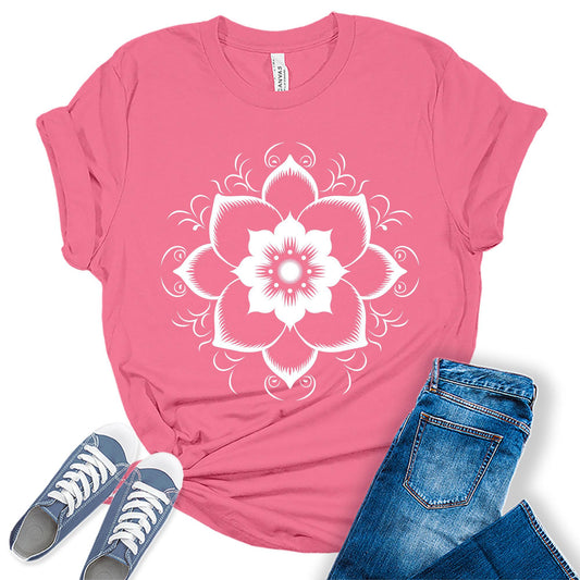 Lotus Mandala Flower Graphic Tees for Women