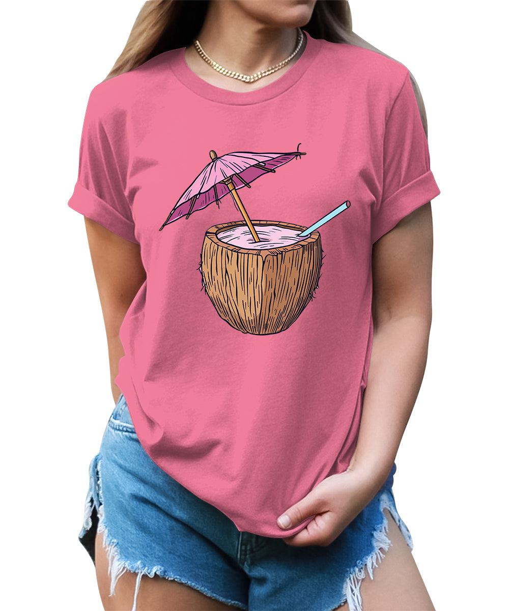 Summer Beach Umbrella Coconut Graphic Tees For Women