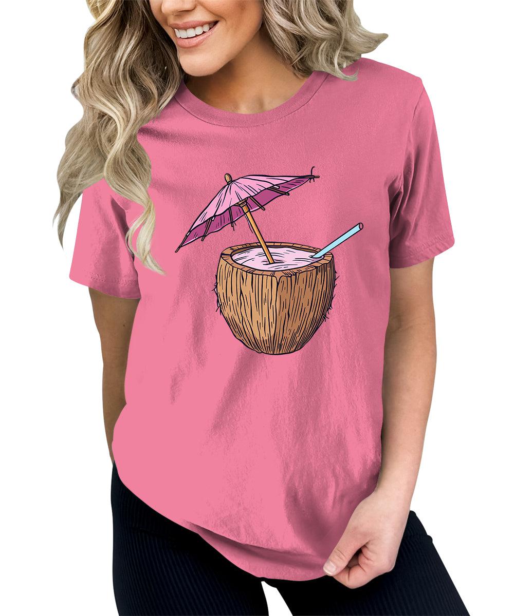 Summer Beach Umbrella Coconut Graphic Tees For Women