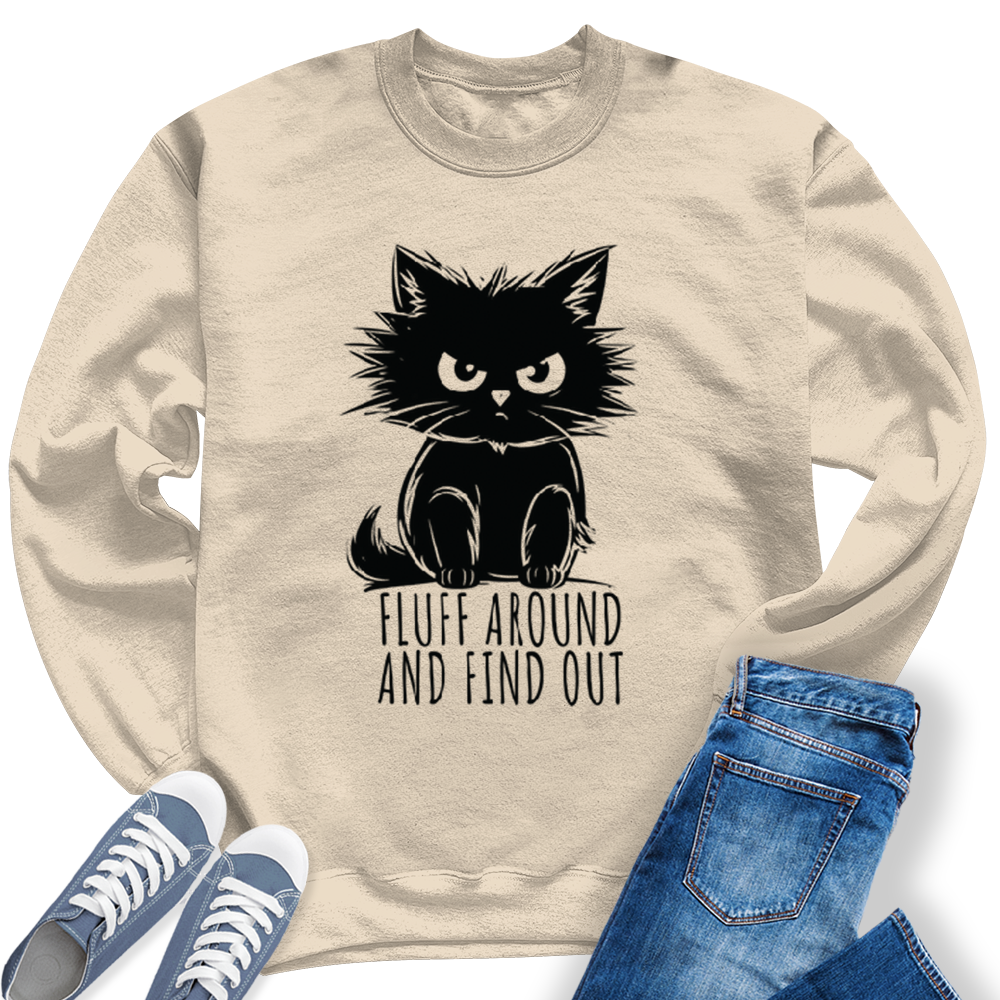 Women's Fluff Around and Find Out Cat Girls Crewneck Sweatshirt