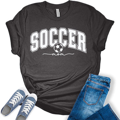 Soccer Mom Shirts for Women Letter Print T Shirts Trendy Plus Size Graphic Tees