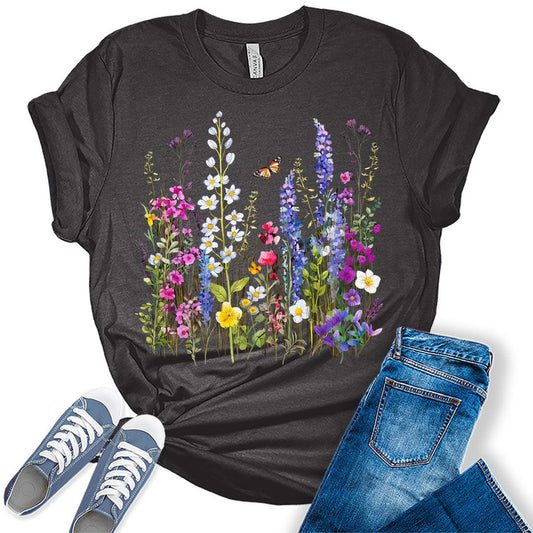 Womens Summer Shirt Vintage Boho Flower T Shirt Trendy Plus Size Graphic Tees