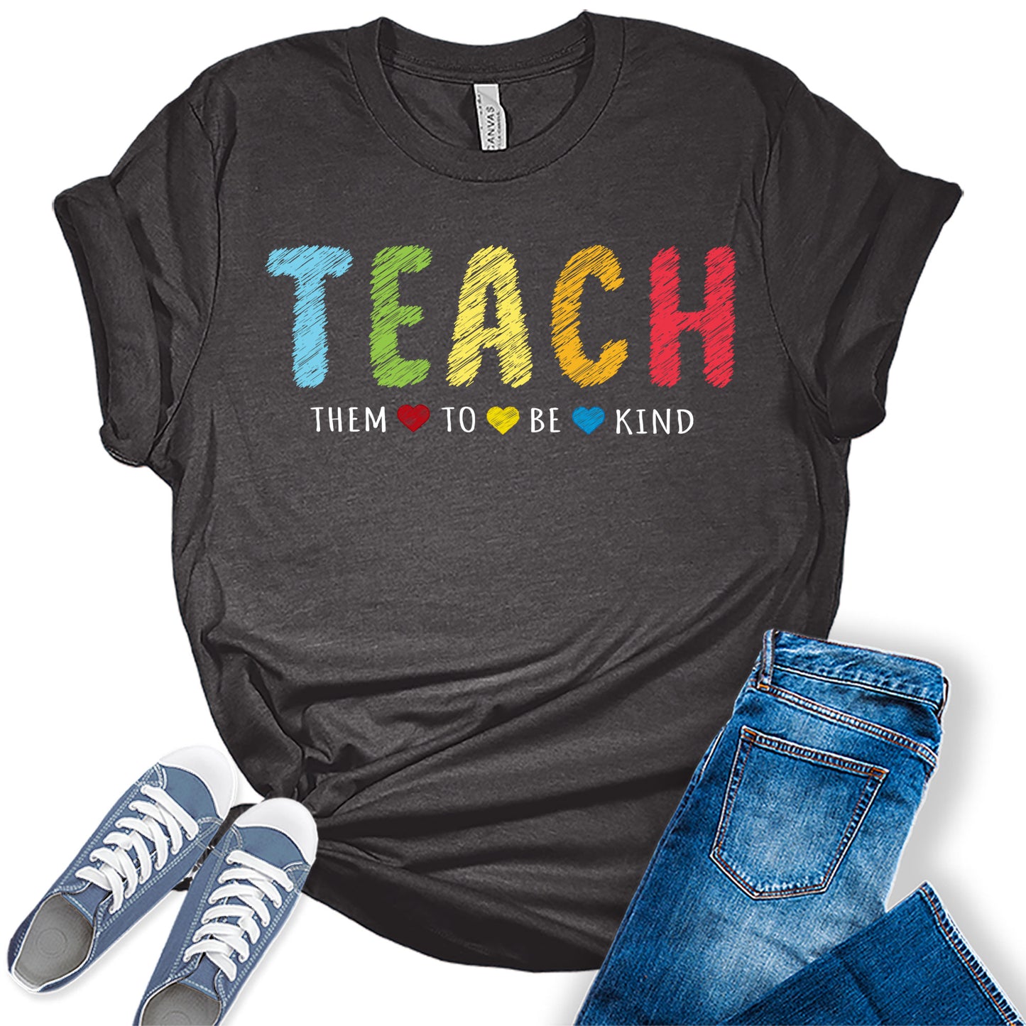 Teach Them To Be Kind Teacher Teaching Graphic Tees fo Women