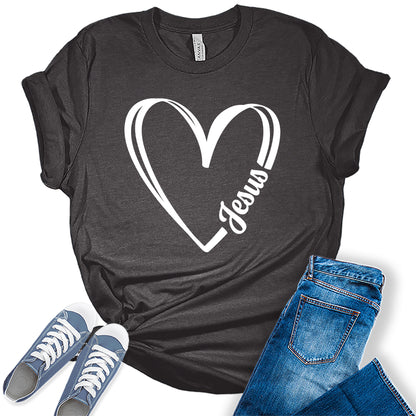 I Love Jesus Shirt Christian T Shirt for Women Heart Graphic Tees Bella Plus Sized Tops