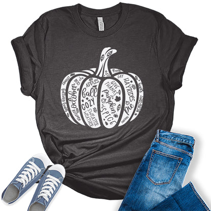 Women's Cute Pumpkin Shirt Fall Thanksgiving Graphic Tees