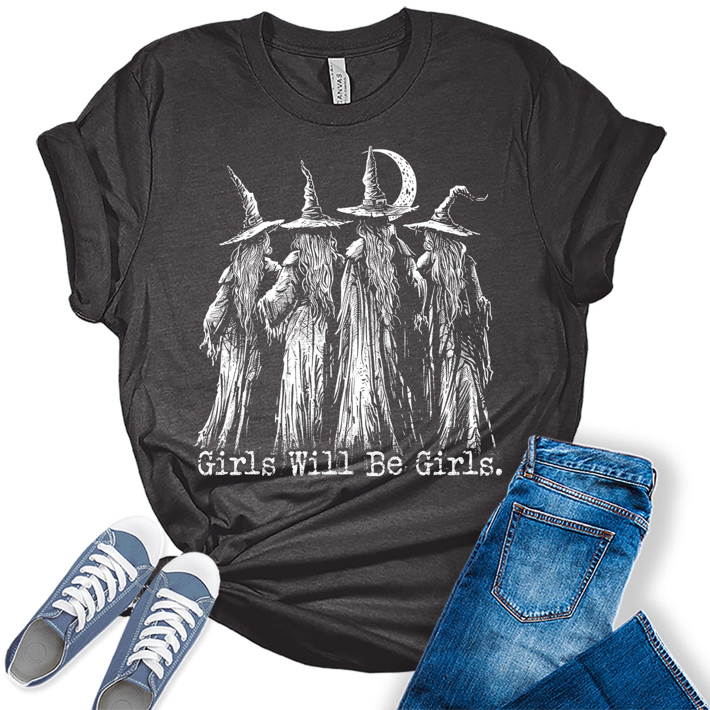 Girls Will Be Girls Witches Graphic Tees for Women