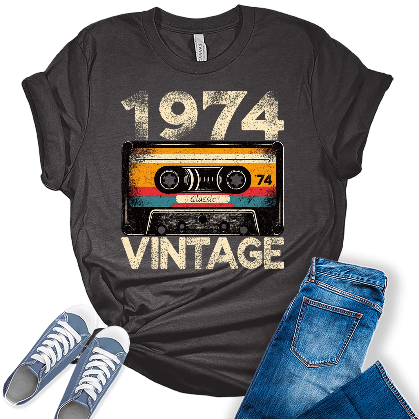 1974 Cassette Vintage Shirt 50th Birthday Graphic Tees For Women