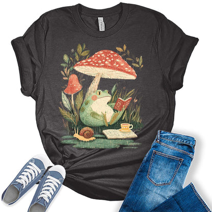 Women's Frog Reading Floral T-Shirt