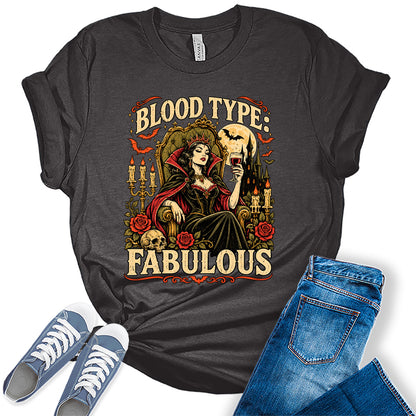 Women's Halloween Shirt Fall Vampire Graphic Tees Short Sleeve Bella Tops