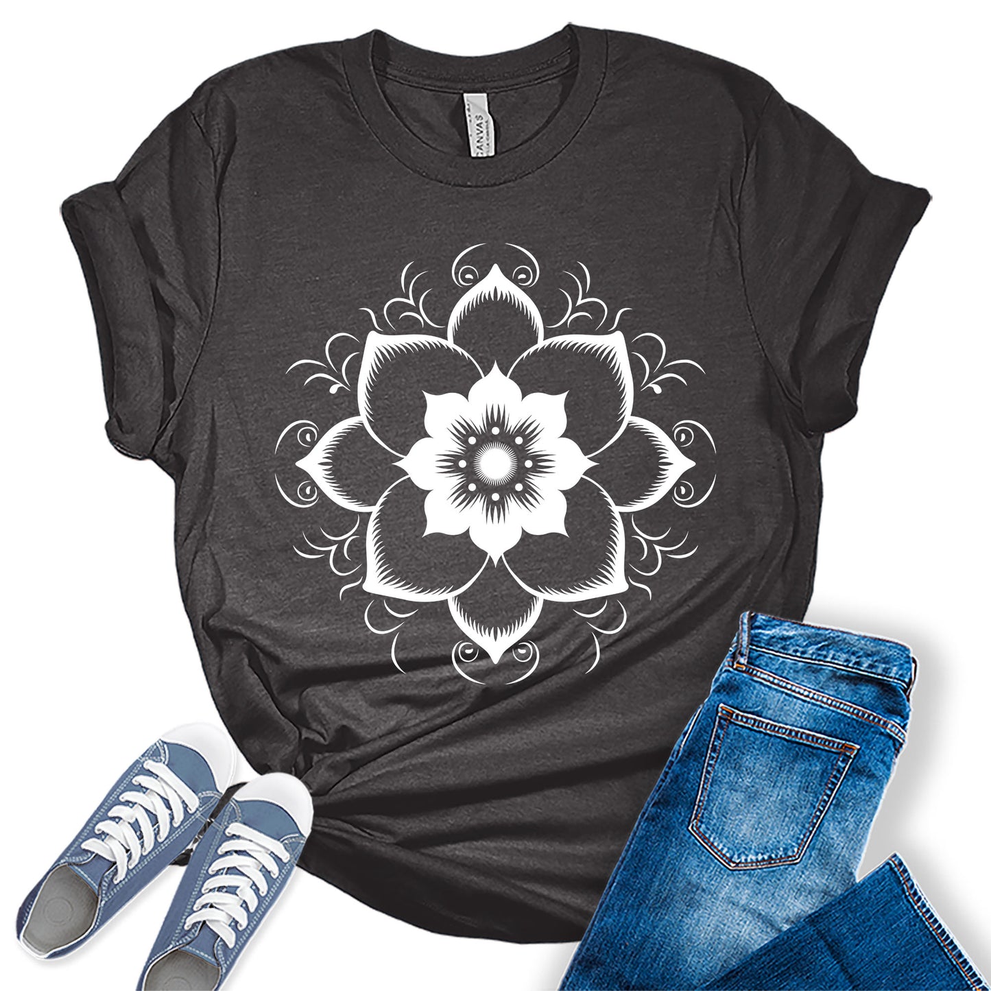 Lotus Mandala Flower Graphic Tees for Women