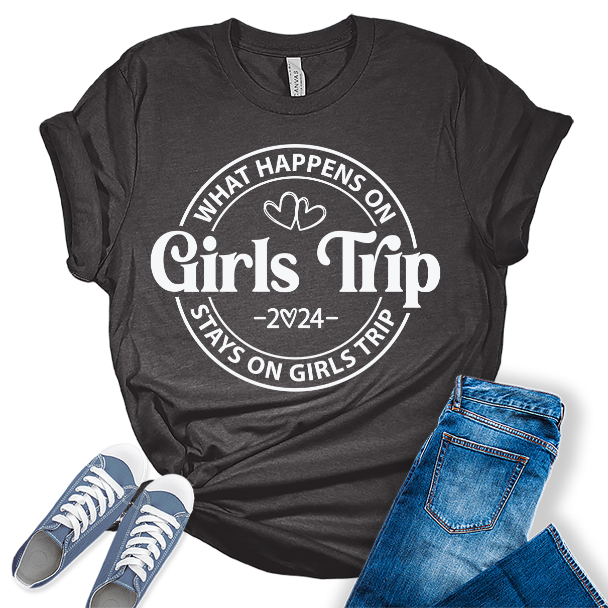 What Happens On A Girls Trip 2024 Shirt Vacation Graphic Tees for Women Cute Summer Tops