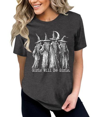 Girls Will Be Girls Witches Graphic Tees for Women