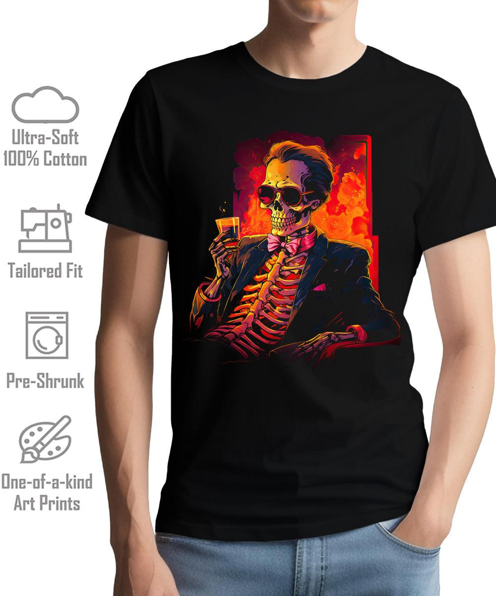 Skeleton Lounge Mens Graphic Tee Premium Short Sleeve Halloween Shirt