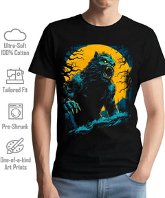 Werewolf Moon Halloween Mens Graphic Tee Premium Short Sleeve Shirt