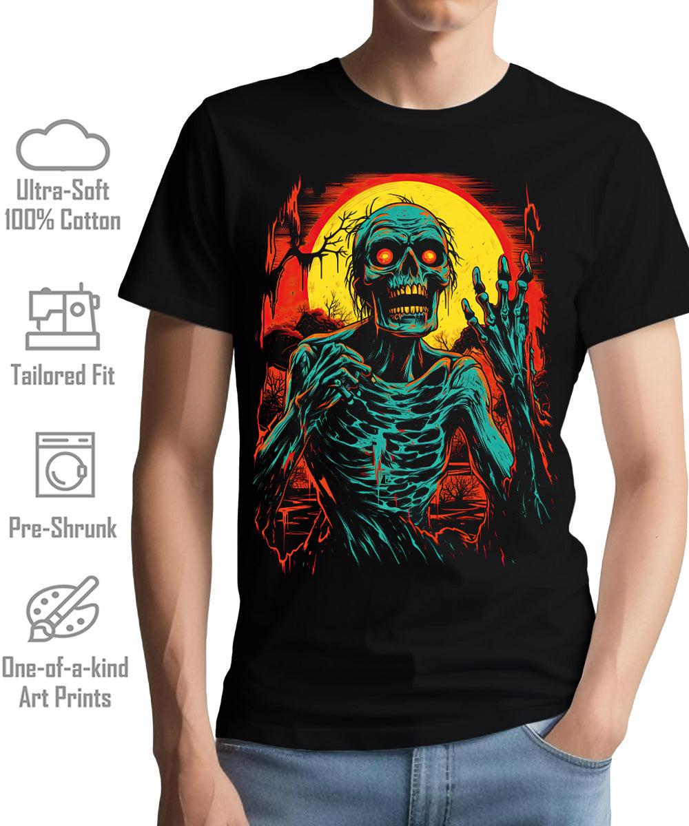 Zombie Skeleton Halloween Mens Graphic Tee Premium Short Sleeve Shirt