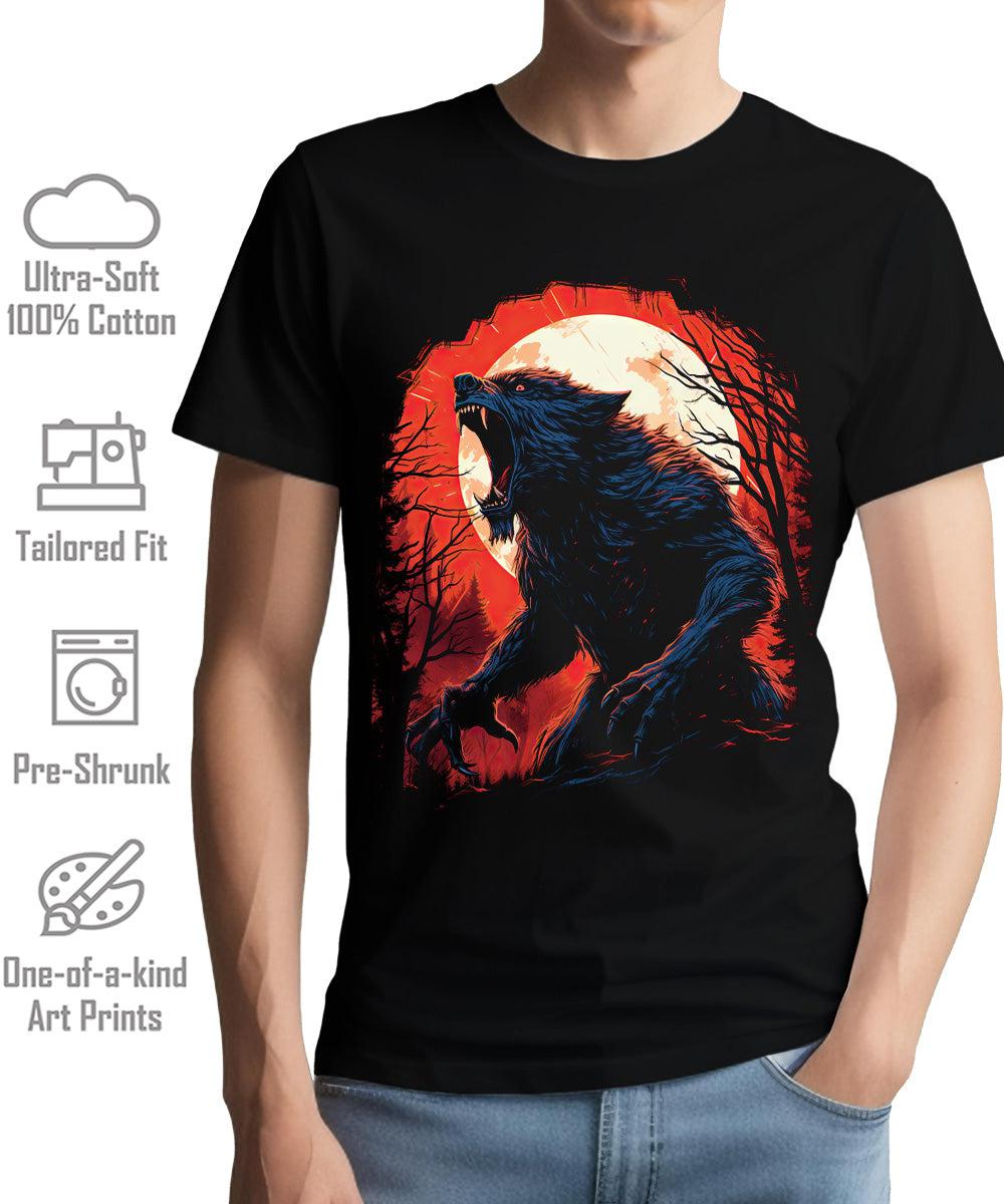Full Moon Werewolf Mens Graphic Tee Premium Short Sleeve Halloween Shirt