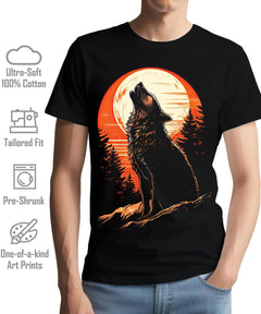 Autumn Moon Wolf Mens Graphic Tee Premium Short Sleeve Shirt