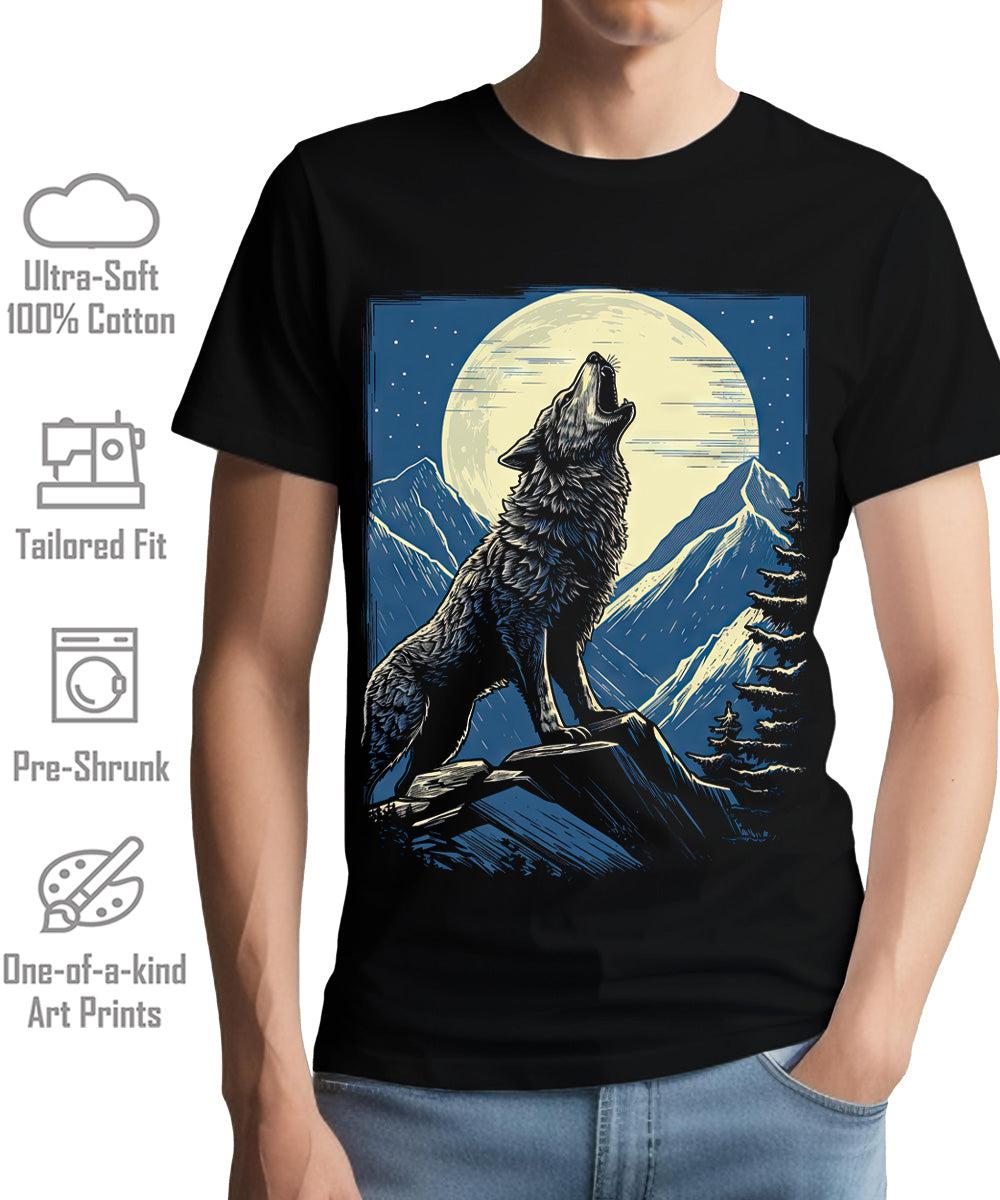 Mountain Wolf Howl Mens Graphic Tee Premium Short Sleeve Shirt