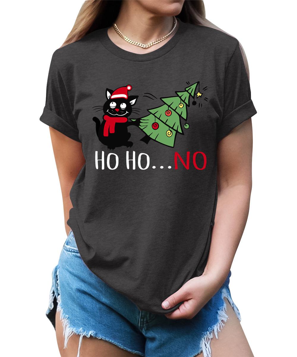 Funny Cat Tshirts Ho Ho No Christmas Shirts for Women Holiday Graphic Tees